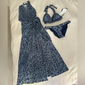 Vix Paula Hermanny- Leopard Print Bikini Set and Karina Long coverup - M - NWT